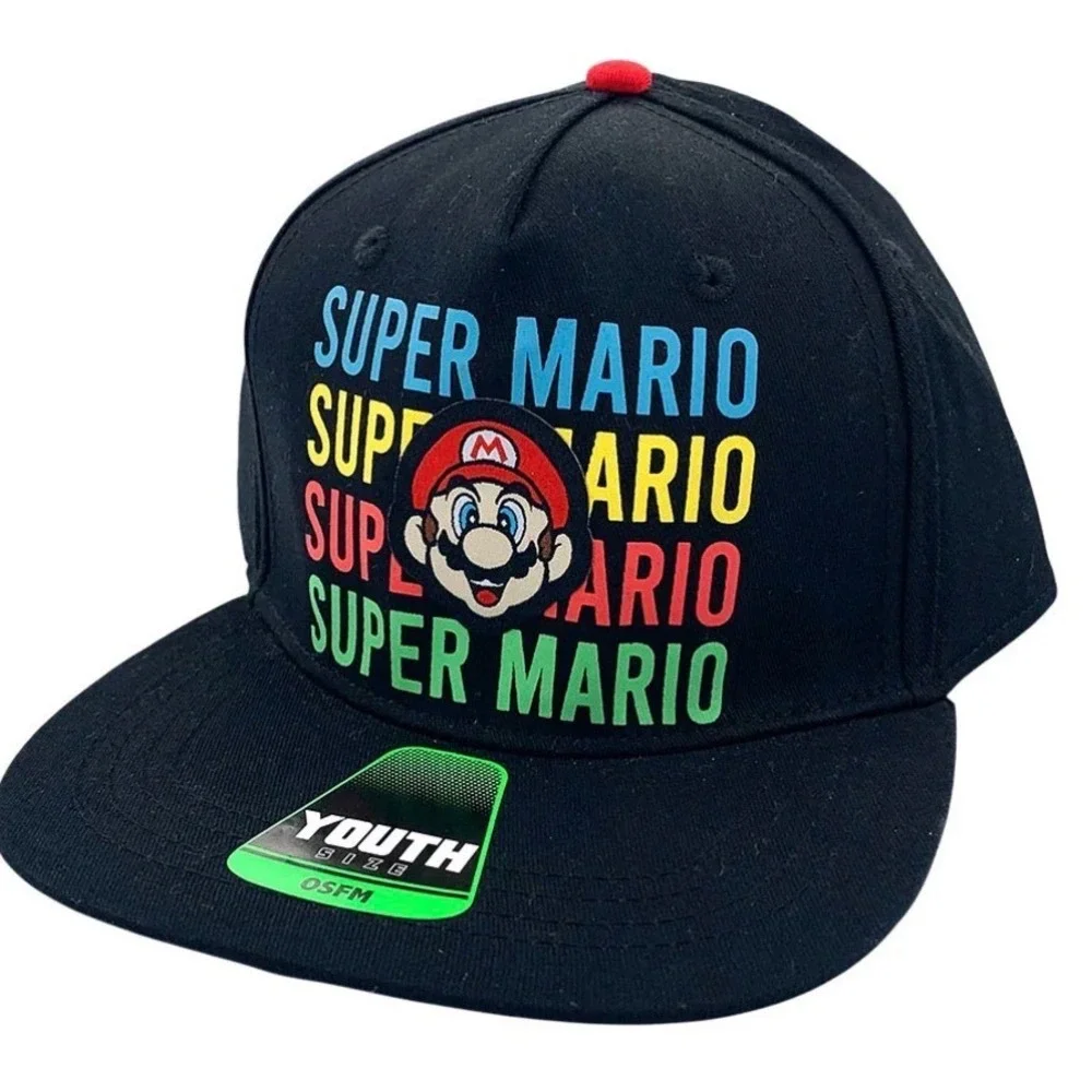 Super Mario Bros Youth One Size Fits Most Snapback‎ Hat Black Red Blue Green